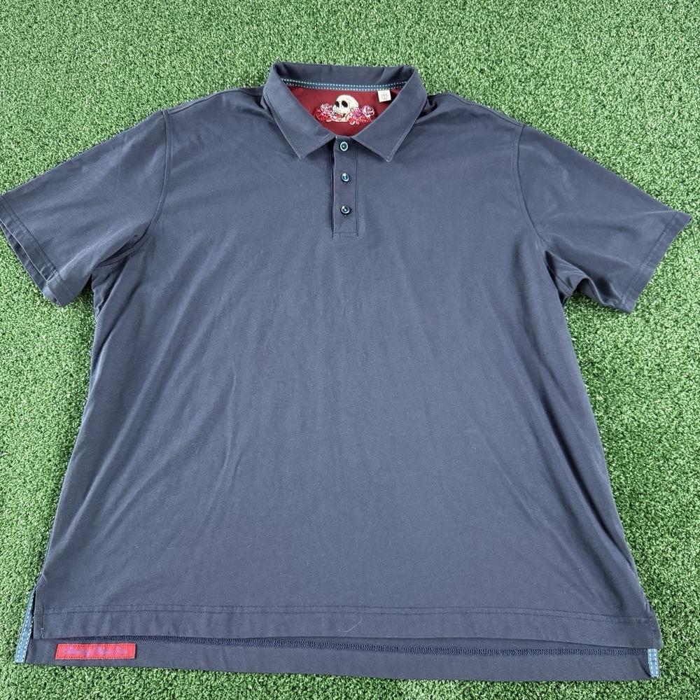 Robert Graham Men's Short Sleeve Polo Shirt Size 2XL XXL Blue Skull